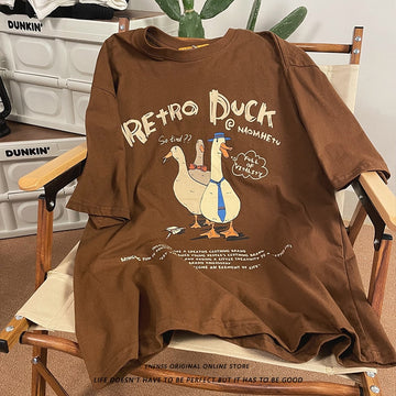 Wiaofellas Vintage Funny T-shirt for Mens Harajuku Cartoon Ducks Print Graphic T Shirts Y2k Streetwear American Tee Summer Short Sleeve Top